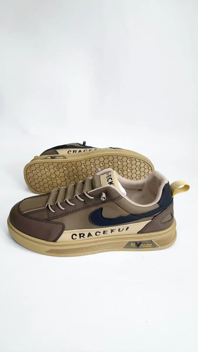 Premium Brown & Gold Casual Sneakers